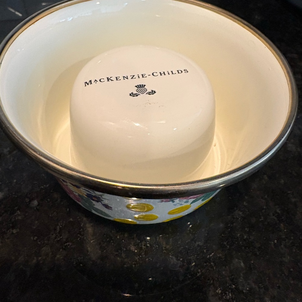 MacKenzie-Childs Buttercup Floral Yellow Dot Cat Bowl - Picture 4 of 4